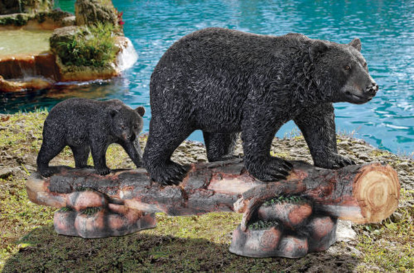 Mother Black Bear branch Cub Animal Sculpture Wildlife Setting Statue